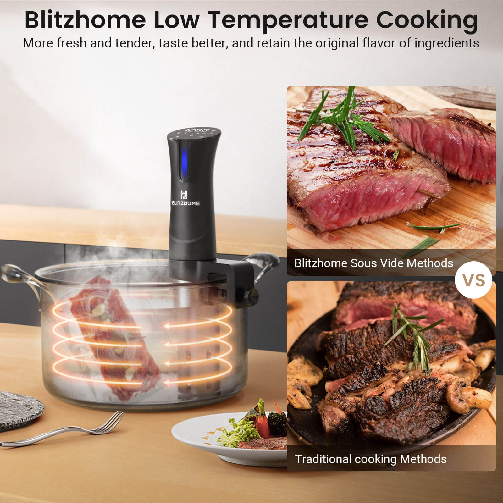 Blitzhome Sous Vide Machine, 1100W Ultra Quiet Cooker – BlitzMax